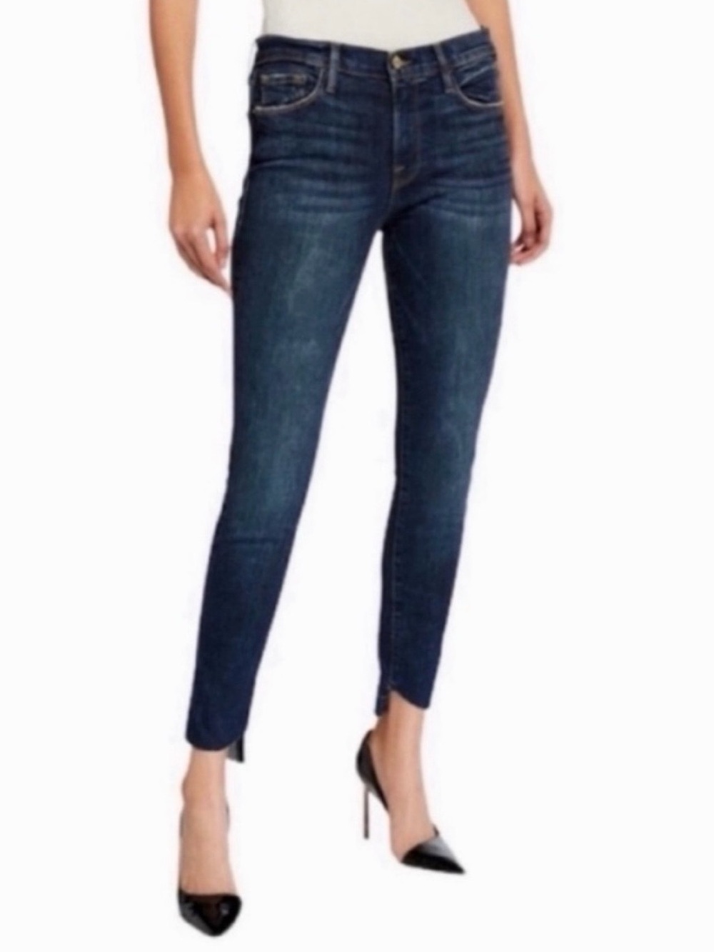 Frame Denim Le Skinny de Jean in Meyer wash with cascade hem